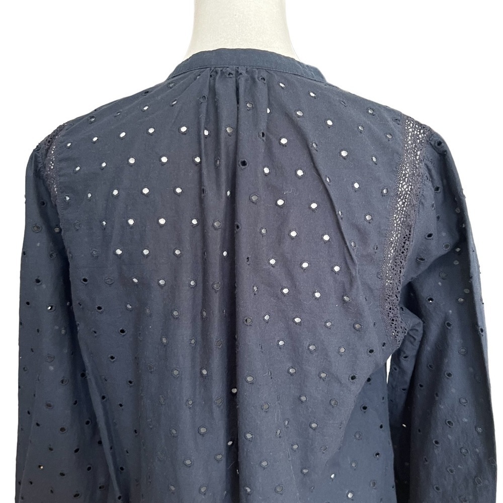 J. CREW Navy Blue Eyelet Button Up Blouse - Picture 5 of 6